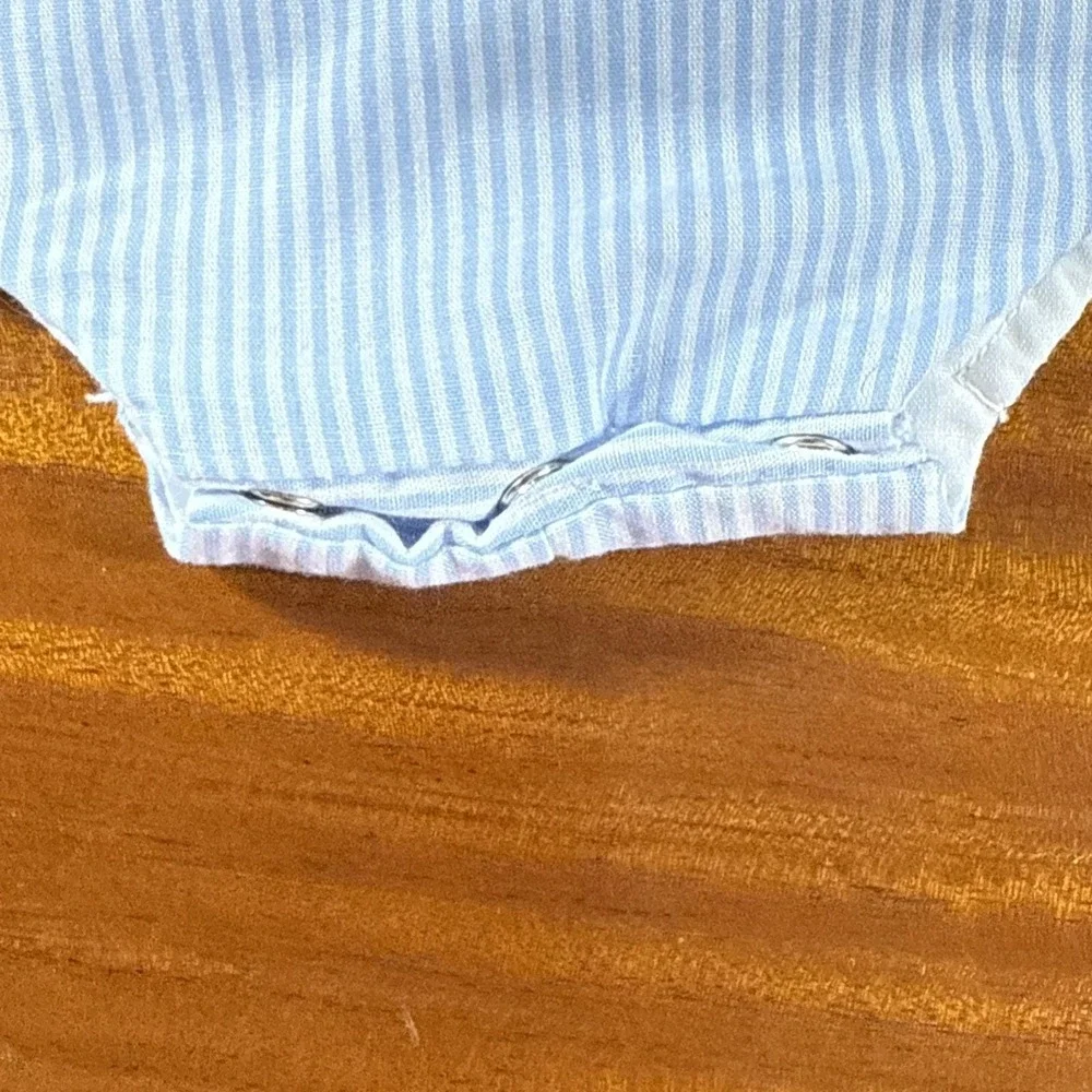 Vintage Jayne Copeland Baby Boy Romper 6M Blue Pinstripe Balloon Peter Pan Colla